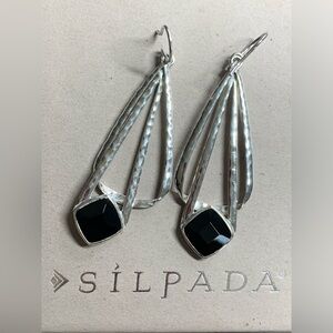 Silpada Vintage Textured Sterling Silver Faceted Onyx MIDNIGHT Earrings